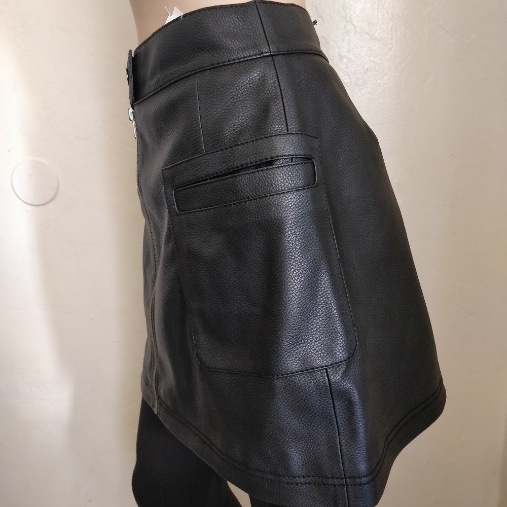 Free People Faux-Leather A-Line Mini Skirt Black S